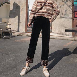 Leopard-cuff Velvet Straight-cut Pants