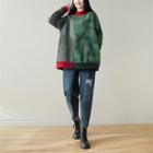 Color Block Floral Panel Sweatshirt Green - One Size