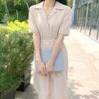 Short-sleeve Open-collar Midi Shirt Dress