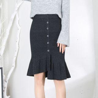 Ruffle Hem Pencil Knit Skirt