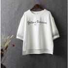 Letter Embroidered Lace Panel Short Sleeve T-shirt