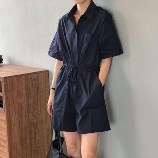 Elbow-sleeve Button-up Playsuit