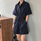 Elbow-sleeve Button-up Playsuit
