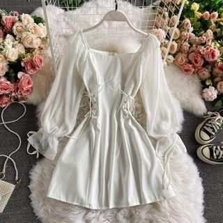 Square-neck Lace-up A-line Mini Dress