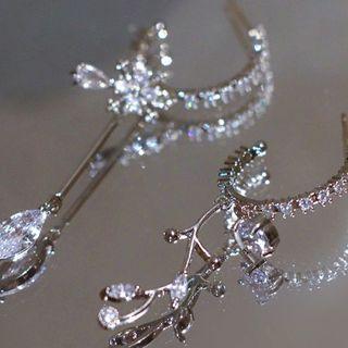 Rhinestone Floral Hoop Earring / Clip-on Earring