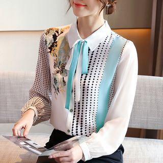 Floral Dotted Tie-neck Blouse