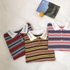 Lettering Embroidered Color-block Striped Short-sleeve Top