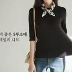 Crewneck Elbow-sleeve Knit Top