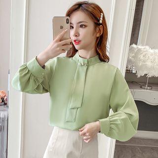 Faux Pearl Lantern-sleeve Blouse