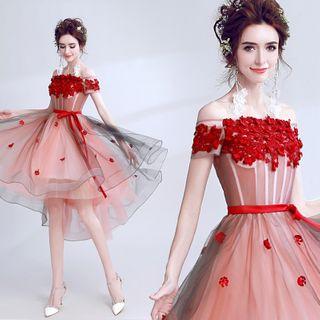 Short-sleeve Floral A-line Short Evening Dress