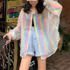 Long-sleeve Iridescent Sheer Shirt As Shown In Figure - One Size