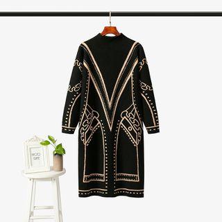 Mock-turtleneck Printed Knit Dress