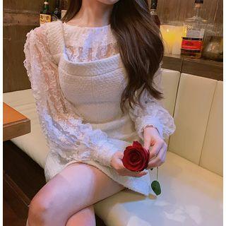 Long-sleeve Lace Top / Mini A-line Overall Dress
