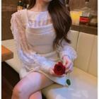 Long-sleeve Lace Top / Mini A-line Overall Dress