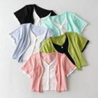 Mock Two Piece Short Sleeve V-neck Color-block Crop Top
