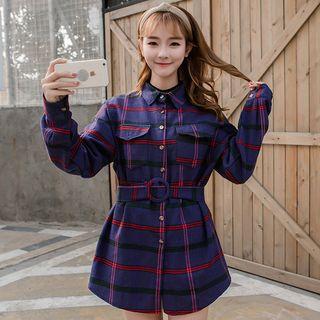 Long-sleeve Plaid Mini Shirtdress