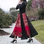 Print Panel Asymmetrical Maxi A-line Skirt Red & Black - One Size