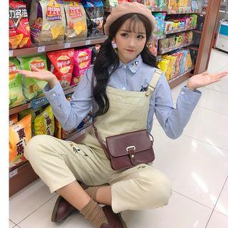 Cat Embroidered Shirt / Cropped Jumper Pants