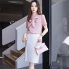 Short-sleeve Ribbon Blouse / Skirt