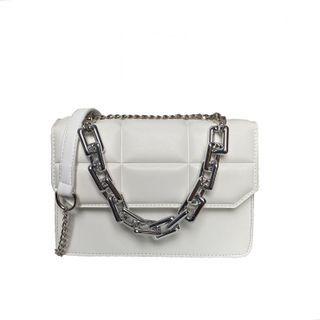 Chain Strap Flap Hobo Bag White - One Size