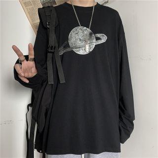 Couple Matching Planet Print Long-sleeve T-shirt