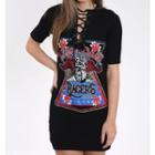 Lace Up Print Short-sleeve T-shirt Dress