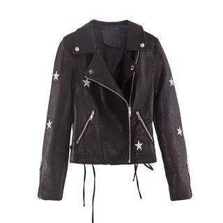 Faux-leather Applique Biker Jacket