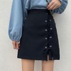 High-waist Lace Up-side Mini Skirt