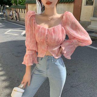 Off-shoulder Tie-dye Cropped Blouse