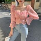 Off-shoulder Tie-dye Cropped Blouse