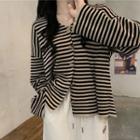 Striped Cardigan Stripe - Black & Khaki - One Size