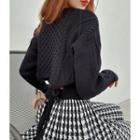 Set: Tie-back Cropped Sweater + Houndstooth Miniskirt Black - One Size