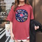 Flower Embroidered Ripped Short Sleeve T-shirt