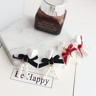 Heart Faux Pearl & Bow Fringed Earring