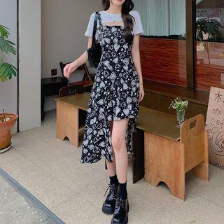 Asymmetrical Print Midi A-line Overall Dress