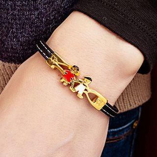 Couple Matching Faux Leather Bangle Black - One Size
