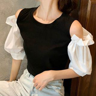 Two-tone Cold-shoulder Blouse / Mini Sheath Dress