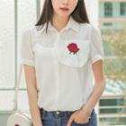 Puff-sleeve Rose Embroidered Blouse