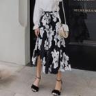 Asymmetric Hem Floral Midi Skirt