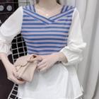 Long-sleeve Striped Knit Panel Top