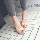 Faux Leather Peep Toe Chunky Heel Sandals