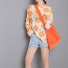 Flower Print Long-sleeve T-shirt Tangerine - One Size