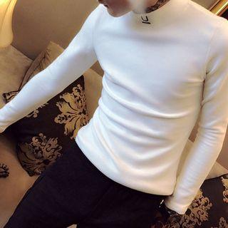 Long-sleeve Mock Neck Plain T-shirt