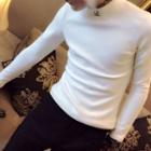 Long-sleeve Mock Neck Plain T-shirt