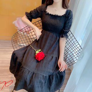 Puff-sleeve Smocked Chiffon Dress