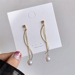925 Sterling Silver Faux Pearl Swirl Dangle Earring / Clip-on Earring