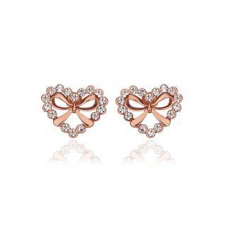 Plated Rose Gold Heart Stud Earrings With Austrian Element Crystal Rose Gold - One Size