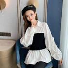 Mock Two-piece Puff-sleeve Blouse