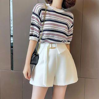 Crewneck Striped Color-block Knit Top