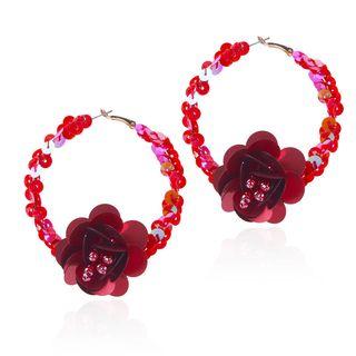 Sequined Flower Hoop Earring